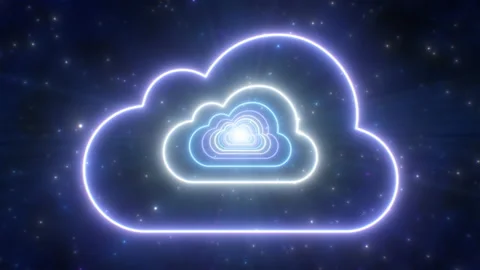 Neon Cloud Shape Tunnel Moving in Dark Blue Night Sky Glowing Lights Stock Footage 162450985