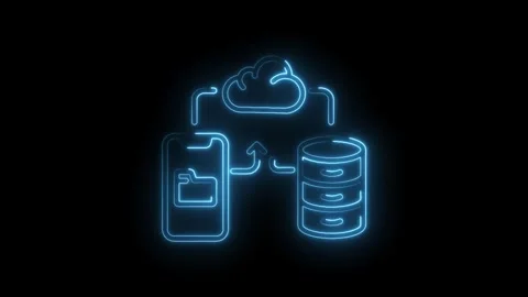 Neon cloud storage database on smartphone with data transfer digital abstract Stock Footage 345986638