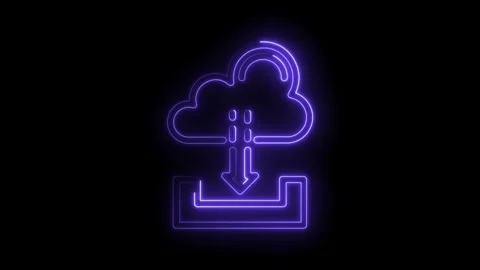 Neon cloud storage download concept,glowing outline icon on black Stock Footage 322961510