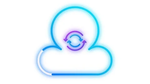 Neon cloud sync animation with rotating arrows for cloud computing and data.. 動画素材 344857233