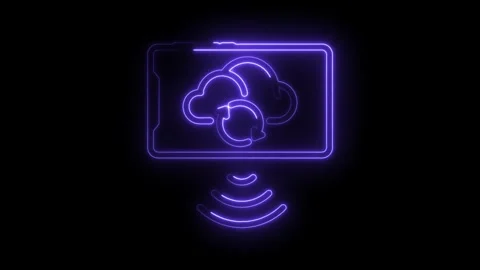 Neon cloud synchronization on tablet screen display data transfer and backu.. Video stock 315960693