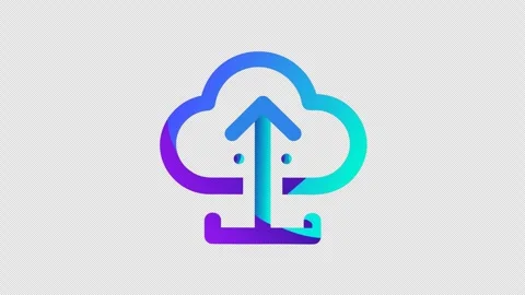 Neon Cloud Upload Animation Rotating to Front on Transparent Background Vídeos de archivo 337377201