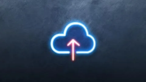 Neon cloud upload data neon sign with power effect animation seamless.  Stock Illustration