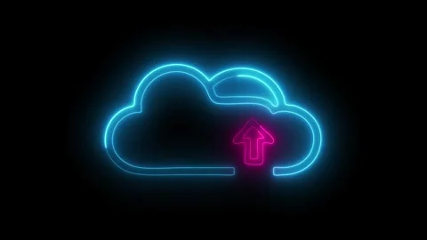 Neon cloud upload icon with glowing data transfer animation loop Stock Footage 335691423