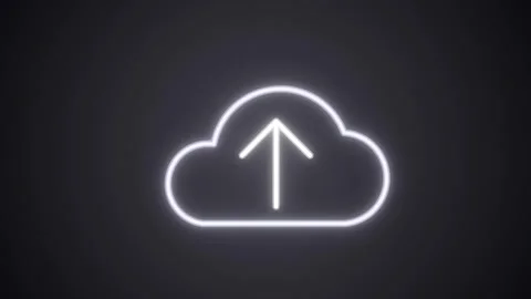 Neon Cloud Upload Icon Motion Graphic Animation with White Glowing Line Art.. Stock Footage 347543776