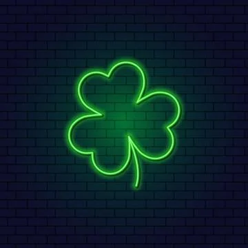 Neon Clover. Patrick's Day. A Leaf of Clover. Green icon Stock Illustration