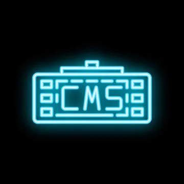 Neon cms icon glowing on dark background Stock Illustration