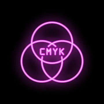 Neon cmyk color model representation with overlapping circles Stock Illustration