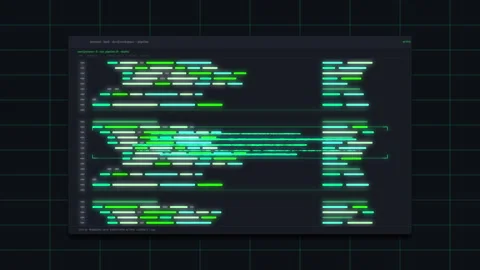 Neon code animation loop with green text and glowing dark screen Stock Footage 346550062