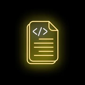 Neon code file icon representing programming development Illustrazione stock