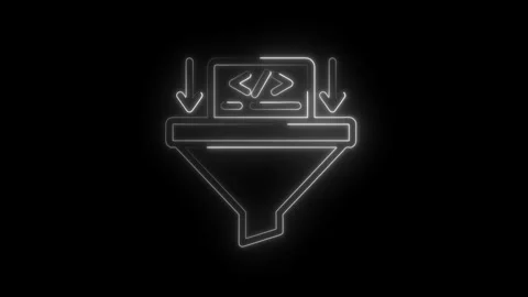 Neon code funnel symbolizing data filtering and programming languages downl.. Stockbeeldmateriaal 312309613