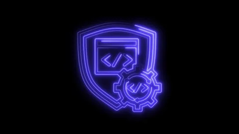 Neon code security development design with shield and gear for application .. Stock Footage 312316111