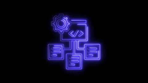 Neon coding and database symbol on black background indicating configuratio.. Stock Footage 312316099