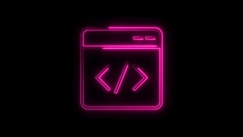 Neon coding symbol animation on black background for software and technolog.. Stock Footage 314541160