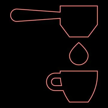 Neon coffee drop in cup filtering cuping portafilter drip red color vector il Illustrazione stock