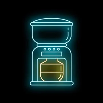 Neon coffee machine icon brewing hot beverage Illustrazione stock