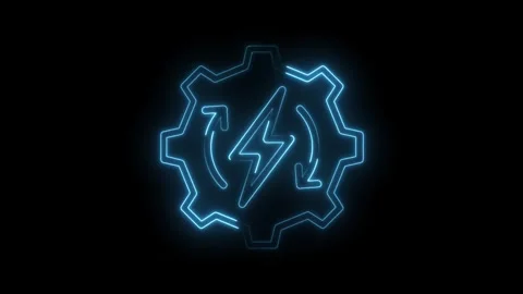 Neon cog with lightning bolt and arrows symbolizing clean energy and innovation Stock Footage 322988626