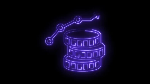 Neon coins stack growing with upward trend line on black background Stock Footage 322976351
