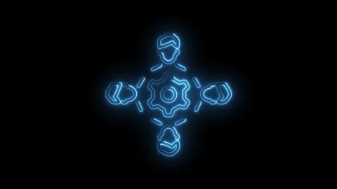 Neon collaboration teamwork concept with technology gear animation on black.. Stock Footage 345988812