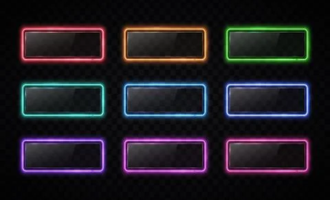 Neon color button set. Glowing line rectangle. Stock Illustration