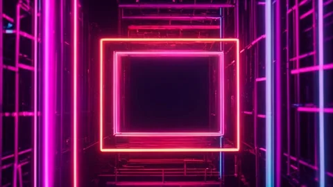 Neon color changing rectangular and square frames, laser neon lights around.. Vídeos de archivo 273954434