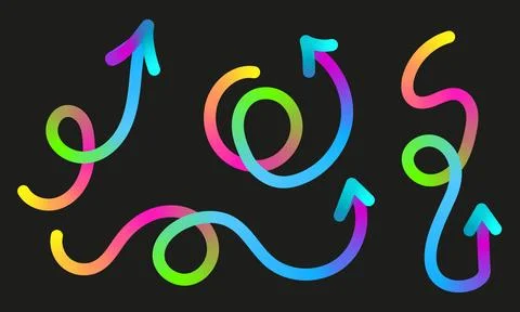 Neon Color Gradient squiggle lines arrows. Scribble stripe with wavy arrows Stock Illustration