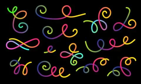 Neon Color Gradient squiggle lines. Scribble stripe with wavy elements. Stock Illustration