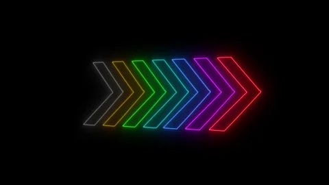 Neon color right arrow direction icon. Flashing direction indicators.Neon R.. Stock Footage 307977211