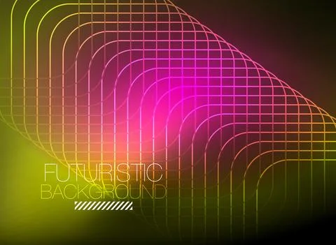 Neon color square shape lines abstract background. Shiny magic energy and motion Stock Illustration