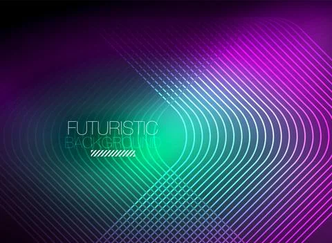 Neon color square shape lines abstract background. Shiny magic energy and motion Stock Illustration