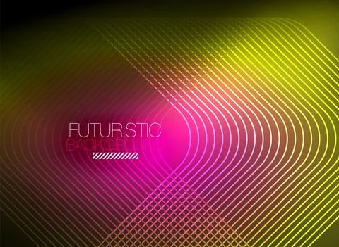 Neon color square shape lines abstract background. Shiny magic energy and motion Stock Illustration