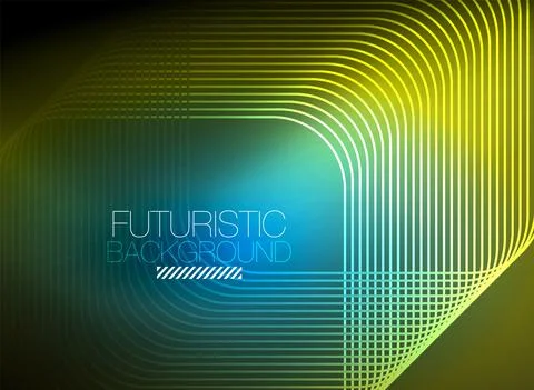 Neon color square shape lines abstract background. Shiny magic energy and motion Stock Illustration