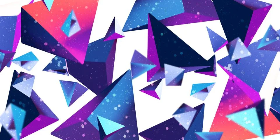 Neon color triangle cube cube Triangle shape 80s abstract gradient 3d Stock Illustration