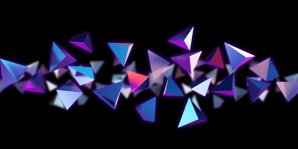 Neon color triangle cube cube Triangle shape 80s abstract gradient 3d illustr Stock Illustration