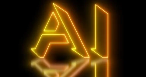 Neon-colored AI(Artificial Intelligence) word text illustration with a glow.. Stockillustratie
