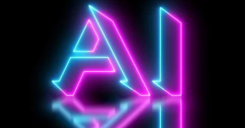 Neon-colored AI(Artificial Intelligence) word text illustration with a glow.. イラスト素材