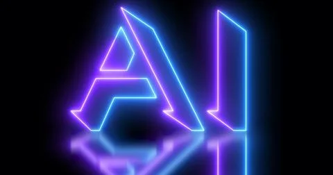 Neon-colored AI(Artificial Intelligence) word text illustration with a glow.. Stockillustratie