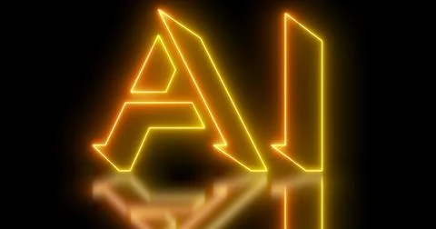 Neon-colored AI(Artificial Intelligence) word text illustration with a glow.. Stock Illustration