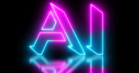 Neon-colored AI(Artificial Intelligence) word text illustration with a glow.. Stockillustratie