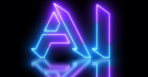 Neon-colored AI(Artificial Intelligence) word text illustration with a glow.. 스톡 일러스트