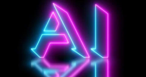 Neon-colored AI(Artificial Intelligence) word text illustration with a glow.. イラスト素材