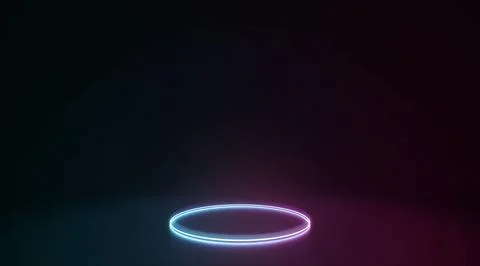 Neon colored glowing circle frame lying in darkness Illustrazione stock