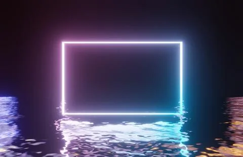 Neon colored light frame on reflected water Stock Photos