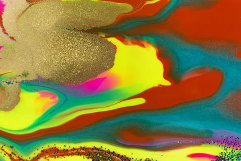 Neon colored marble pattern with gold, green and blue glitter. Fluorescent Stock Illustration