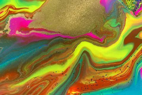 Neon colored marble pattern with gold, green and blue glitter. Fluorescent Stock Illustration