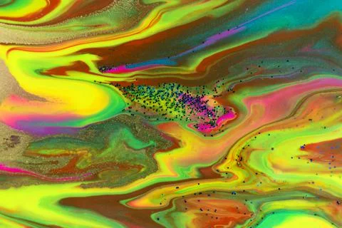 Neon colored marble pattern with gold, green and blue glitter. Fluorescent Stock Illustration