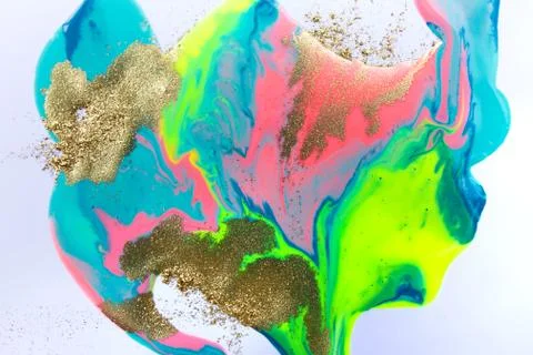 Neon colored marble pattern with golden glitter. Fluorescent liquid background Illustrazione stock