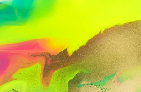 Neon colored marble pattern with golden glitter. Fluorescent liquid background Stock Illustration