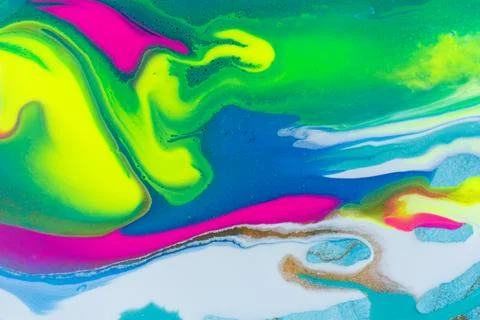 Neon colored marble pattern with golden glitter. Fluorescent liquid background Stock Illustration