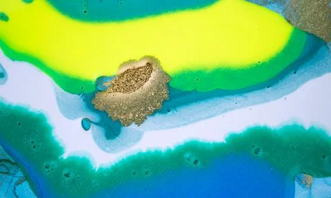 Neon colored marble pattern with golden glitter. Fluorescent liquid background Stock Illustration